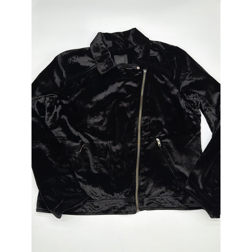 TROUVÉ Black Velvet Biker Jacket Moto Style Zipper‎ XL